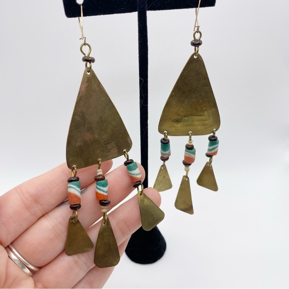 Vintage Tribal Beaded Bronze Bohemian Waterfall Necklace And Earrings Set - Picture 10 of 13